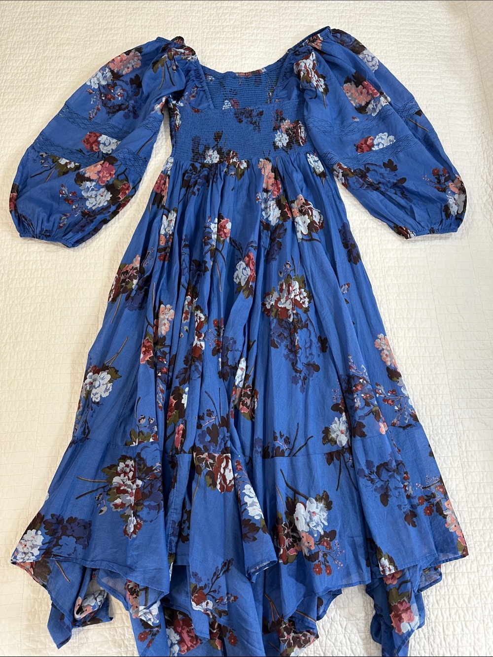 Free People Morning Glory Maxi Dress Blue Floral Maxi Dress Smocked NWT wedding - Picture 9 of 11